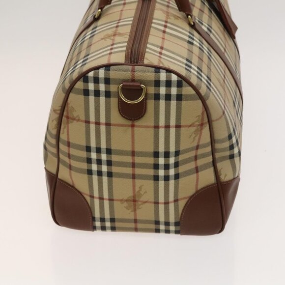 BURBERRY Nova Check Boston Bag PVC Beige Gold Auth 119095 - Picture 5 of 16